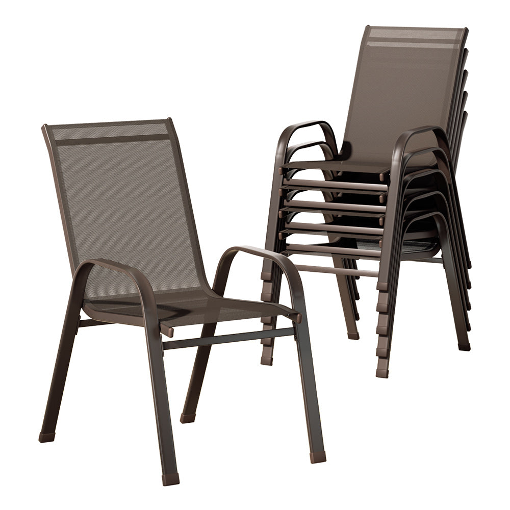 6PC Outdoor Dining Chairs | Stackable Lounge Chair | Patio Furniture | Brown