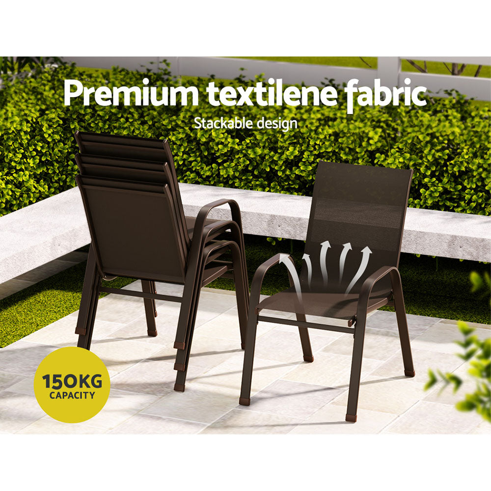 6PC Outdoor Dining Chairs | Stackable Lounge Chair | Patio Furniture | Brown