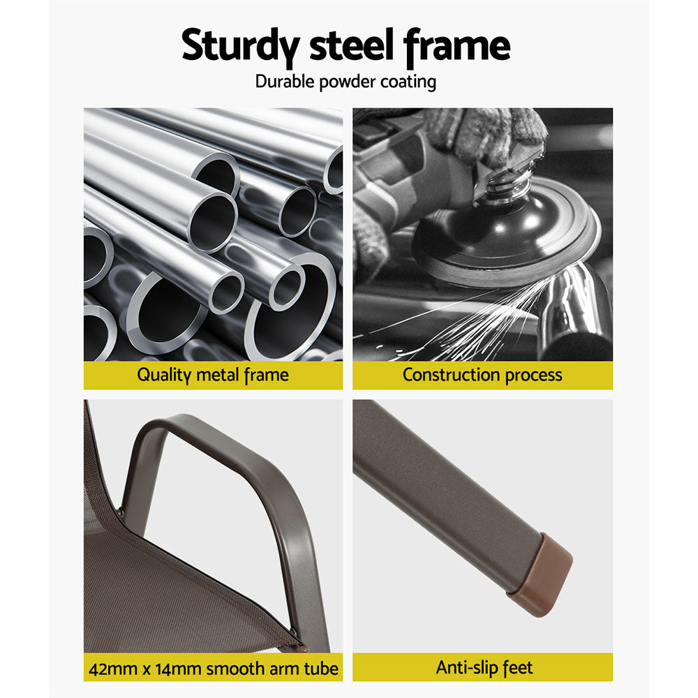 6PC Outdoor Dining Chairs | Stackable Lounge Chair | Patio Furniture | Brown