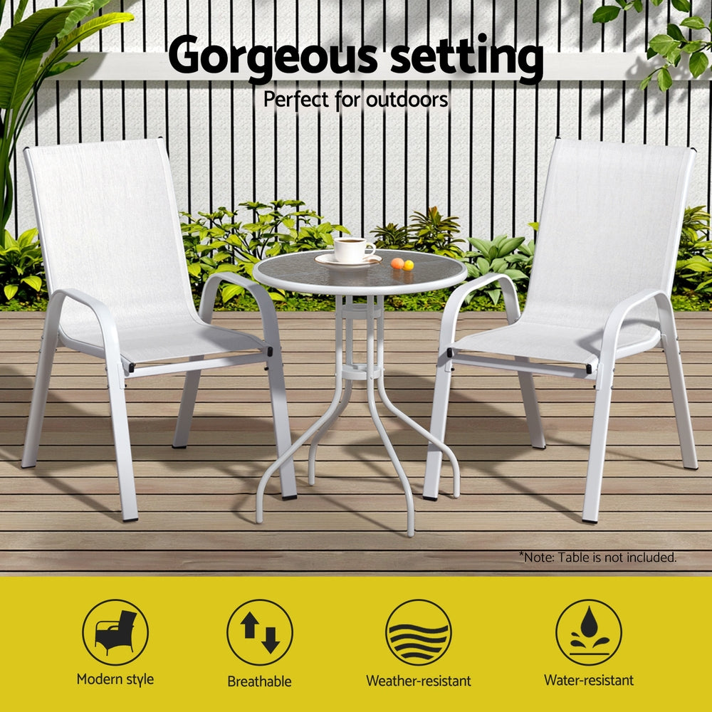 Gardeon Outdoor Chairs | 2PCS | Stackable Patio Dining Lounge | White