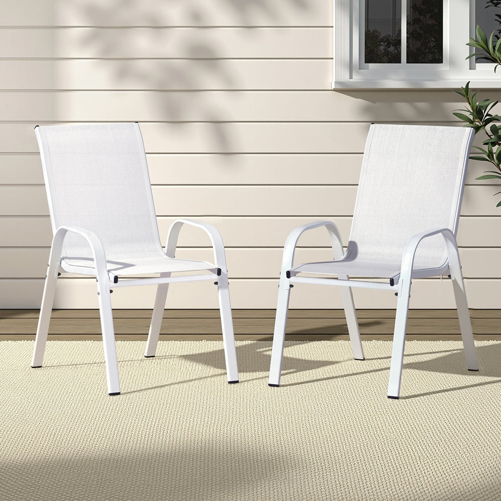 Gardeon Outdoor Chairs | 2PCS | Stackable Patio Dining Lounge | White