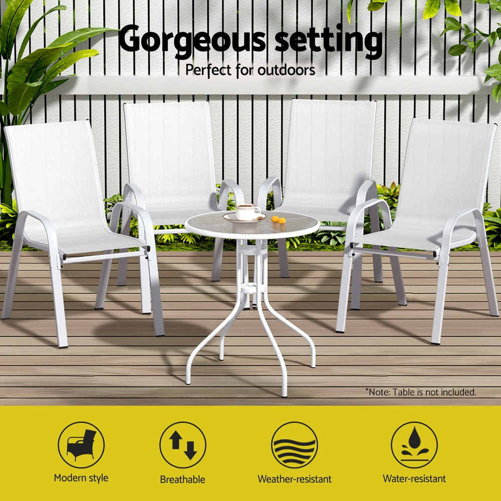 Gardeon Outdoor Chairs | 4PCS | Stackable Patio Lounge | White