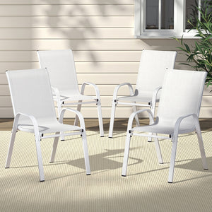 Gardeon Outdoor Chairs | 4PCS | Stackable Patio Lounge | White