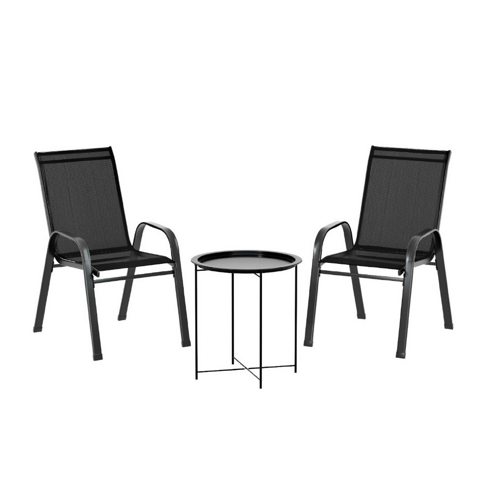Outdoor Bistro Set | 3-Piece Patio Furniture | Black Stackable Table & Chairs