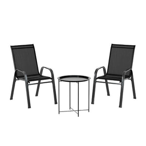 Outdoor Bistro Set | 3-Piece Patio Furniture | Black Stackable Table & Chairs