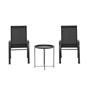 Outdoor Bistro Set | 3-Piece Patio Furniture | Black Stackable Table & Chairs