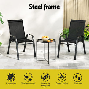 Outdoor Bistro Set | 3-Piece Patio Furniture | Black Stackable Table & Chairs