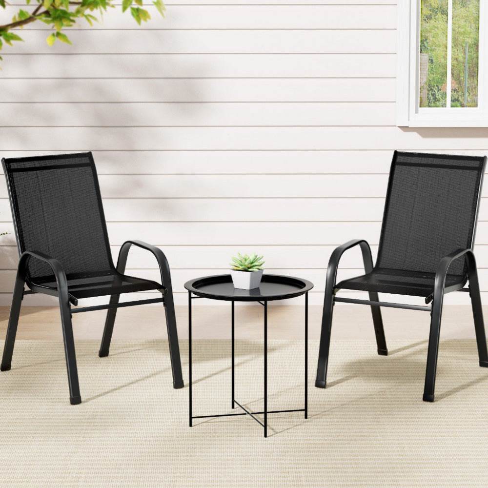 Outdoor Bistro Set | 3-Piece Patio Furniture | Black Stackable Table & Chairs