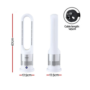 Bladeless Tower Fan Heater | 2-in-1 Cooling & Heating | Oscillating | White