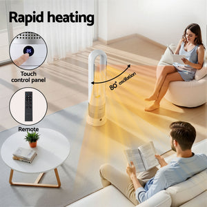 Bladeless Tower Fan Heater | 2-in-1 Cooling & Heating | Oscillating | White