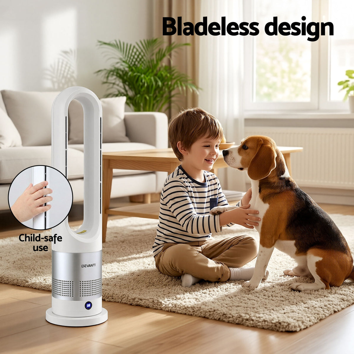 Bladeless Tower Fan Heater | 2-in-1 Cooling & Heating | Oscillating | White