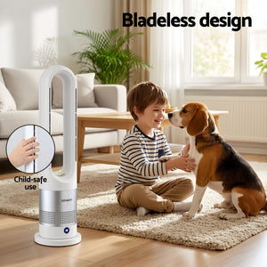 Bladeless Tower Fan Heater | 2-in-1 Cooling & Heating | Oscillating | White
