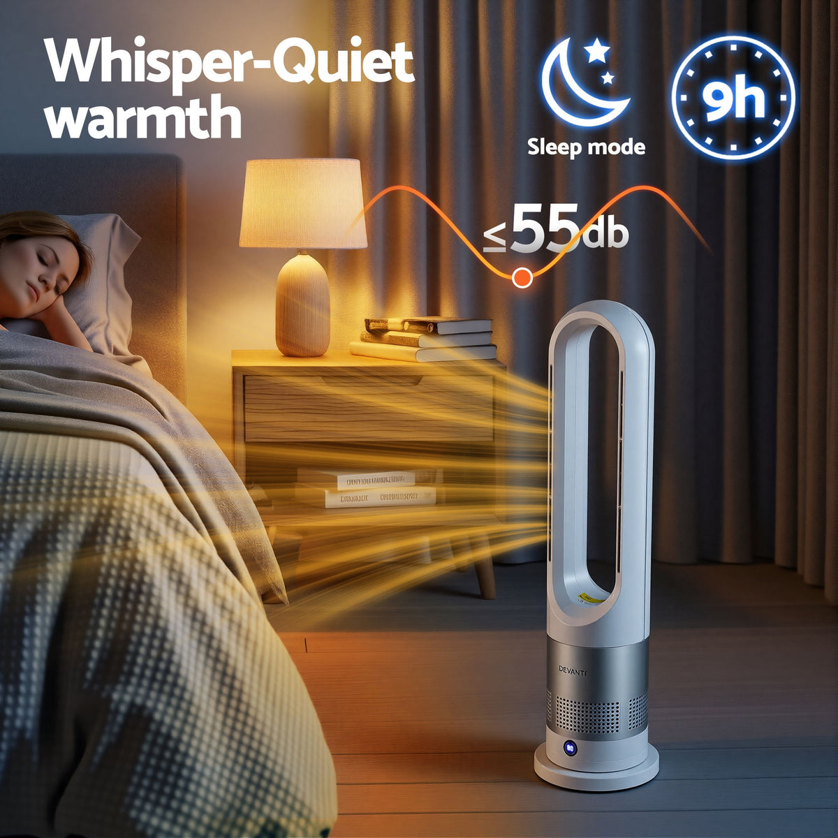 Bladeless Tower Fan Heater | 2-in-1 Cooling & Heating | Oscillating | White