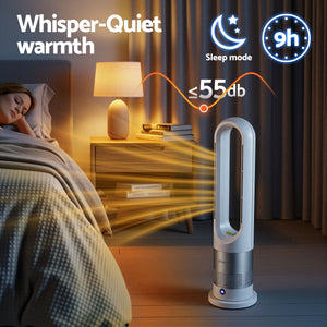 Bladeless Tower Fan Heater | 2-in-1 Cooling & Heating | Oscillating | White