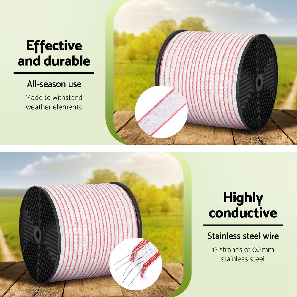 Electric Fence Tape 400m | Polywire Polytape | Red & White Outdoor Farm Fencing