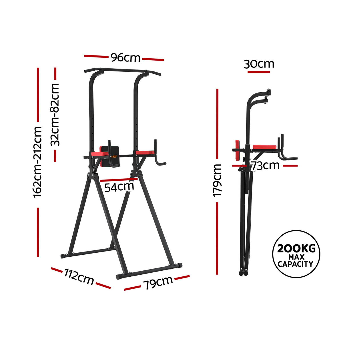 Chin Up Tower | Pull Up & Dip Station | Folding Home Gym | Black