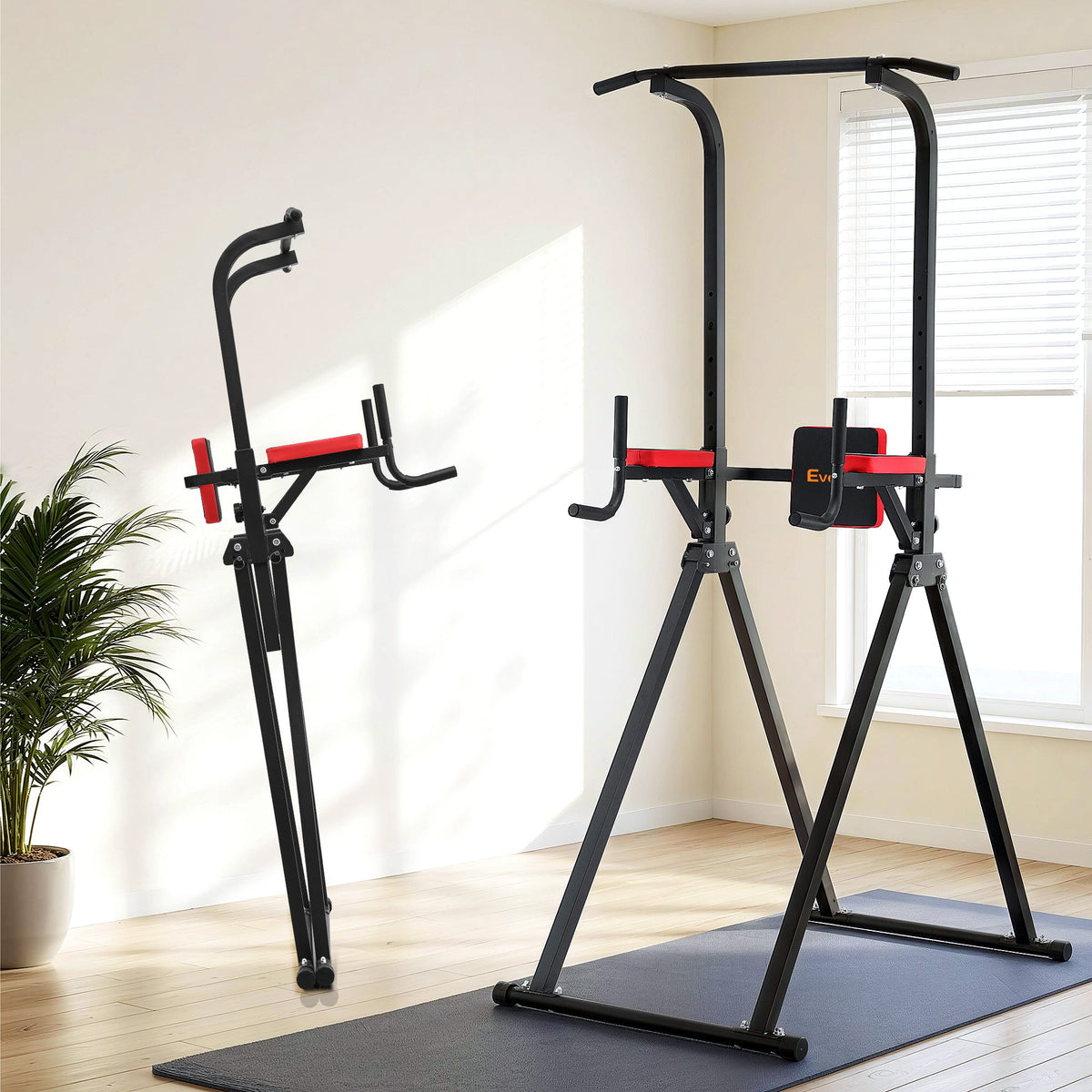 Chin Up Tower | Pull Up & Dip Station | Folding Home Gym | Black