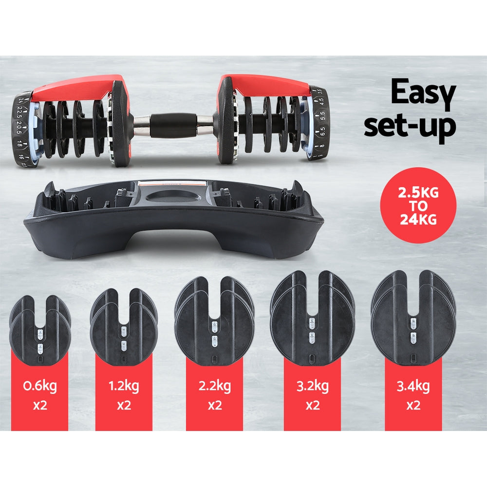 Everfit 24kg Dumbbells Adjustable Dumbbell | Weight Plates | Home Gym