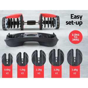 Everfit 24kg Dumbbells Adjustable Dumbbell | Weight Plates | Home Gym