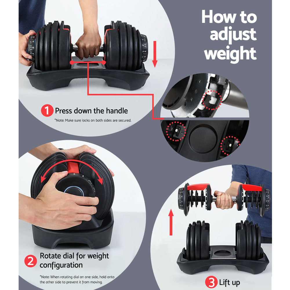 Everfit 24kg Dumbbells Adjustable Dumbbell | Weight Plates | Home Gym | 2pcs