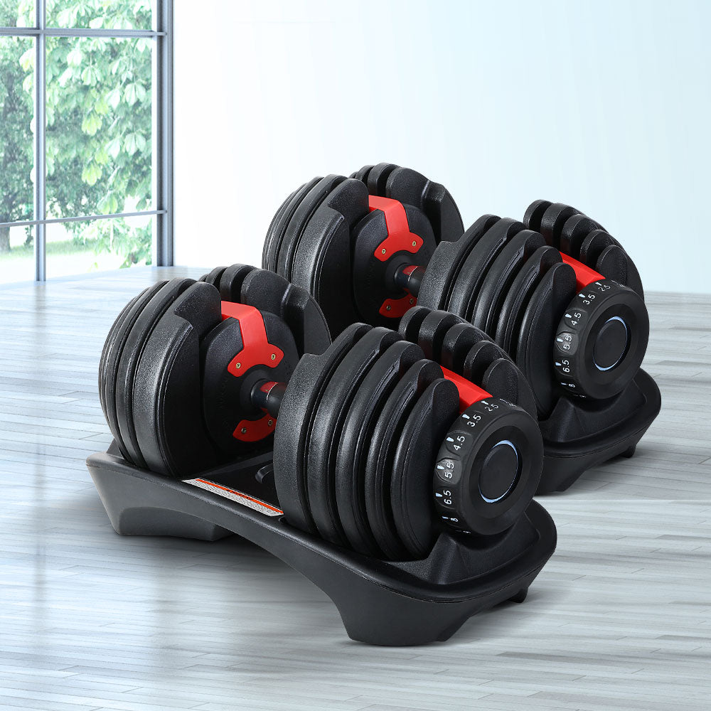 Everfit 24kg Dumbbells Adjustable Dumbbell | Weight Plates | Home Gym | 2pcs