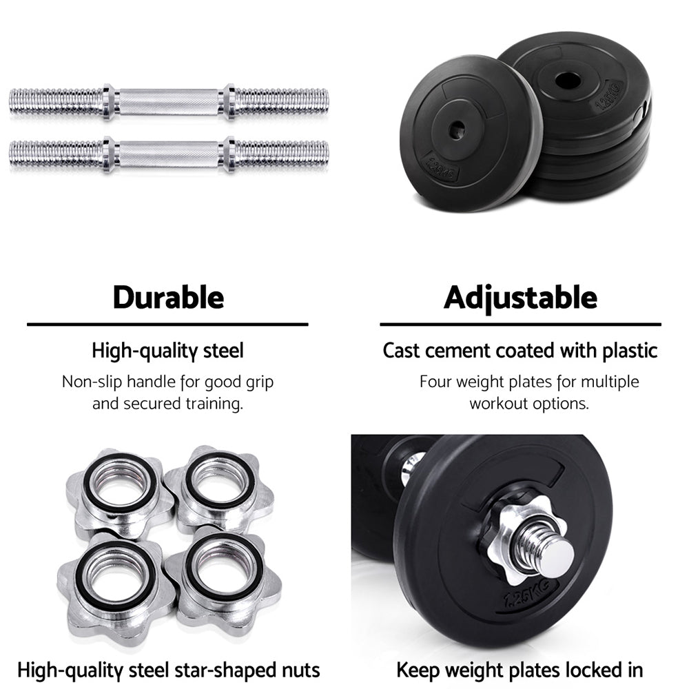 Everfit 10kg Dumbbell Set | Weight Plates | Dumbbells | Lifting Bench