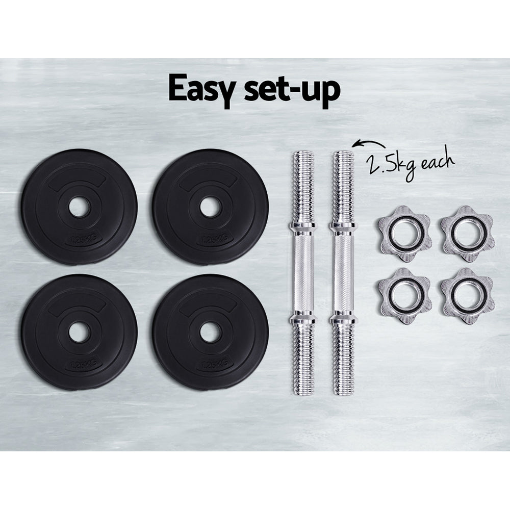 Everfit 10kg Dumbbell Set | Weight Plates | Dumbbells | Lifting Bench