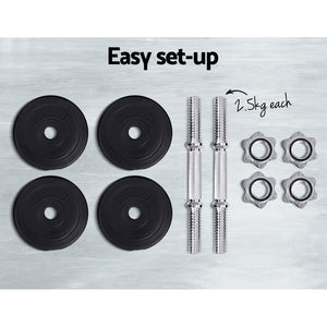 Everfit 10kg Dumbbell Set | Weight Plates | Dumbbells | Lifting Bench