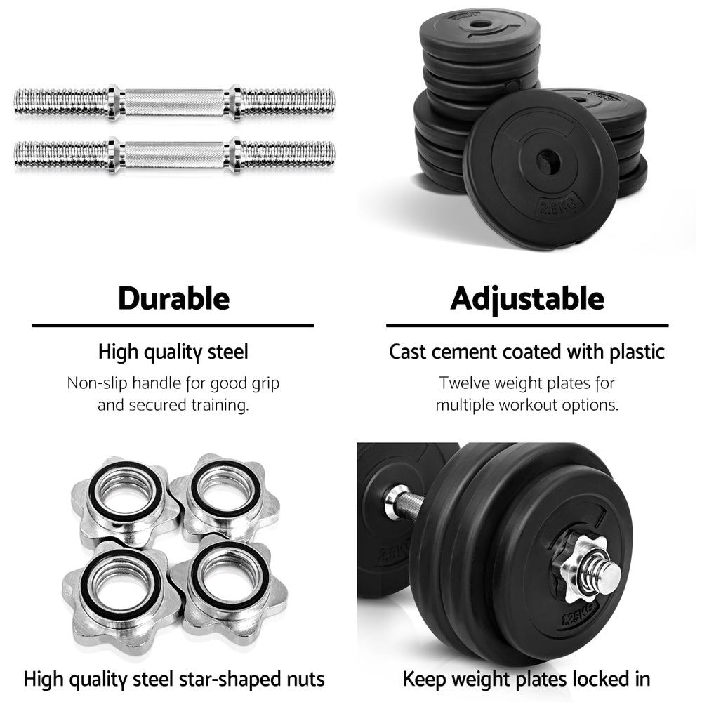 Everfit 30kg Dumbbell Set | Weight Plates | Dumbbells | Lifting Bench