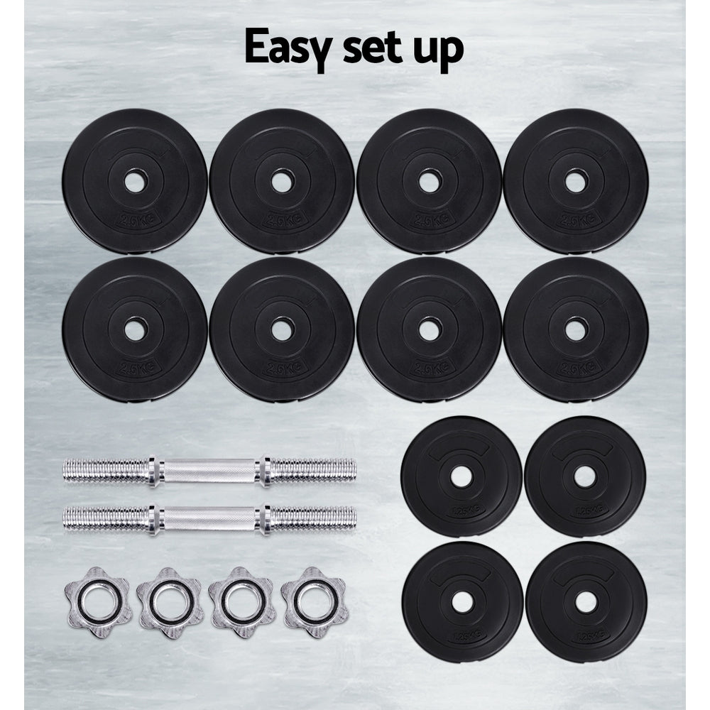 Everfit 30kg Dumbbell Set | Weight Plates | Dumbbells | Lifting Bench