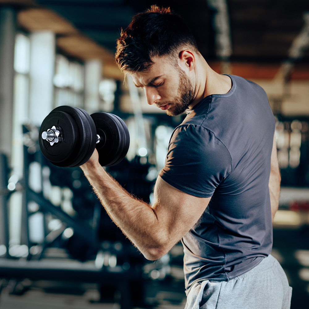 Everfit 30kg Dumbbell Set | Weight Plates | Dumbbells | Lifting Bench