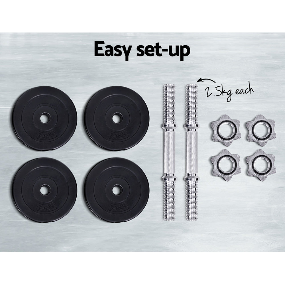 Everfit 15kg Dumbbell Set | Weight Plates | Dumbbells | Lifting Bench
