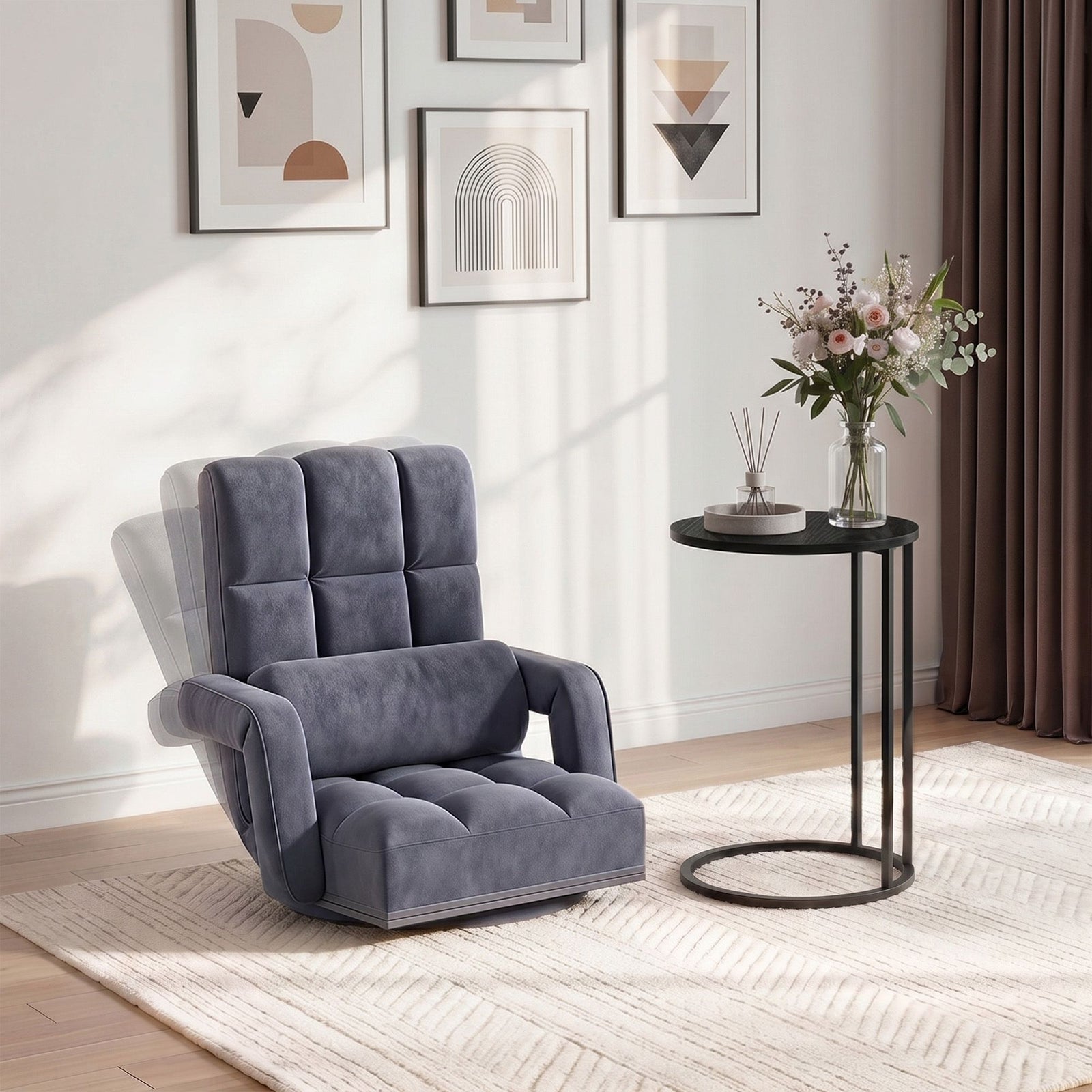 Swivel Floor Sofa Set | Recliner Lounge Chair & Side Tables