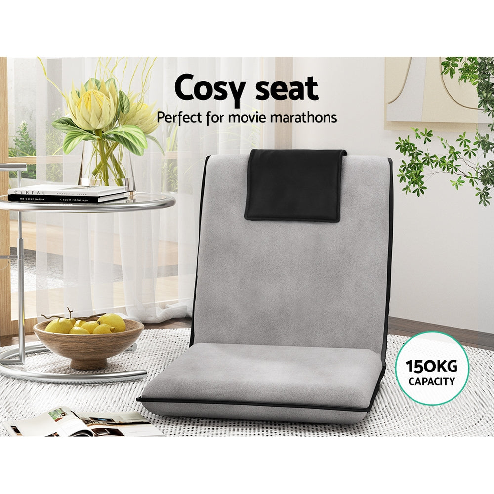 Floor Lounge Sofa Bed Set 2pc | Floor Cushion | Velvet | Grey