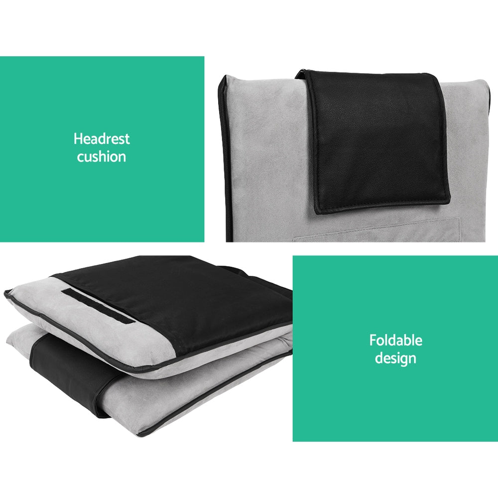 Floor Lounge Sofa Bed Set 2pc | Floor Cushion | Velvet | Grey