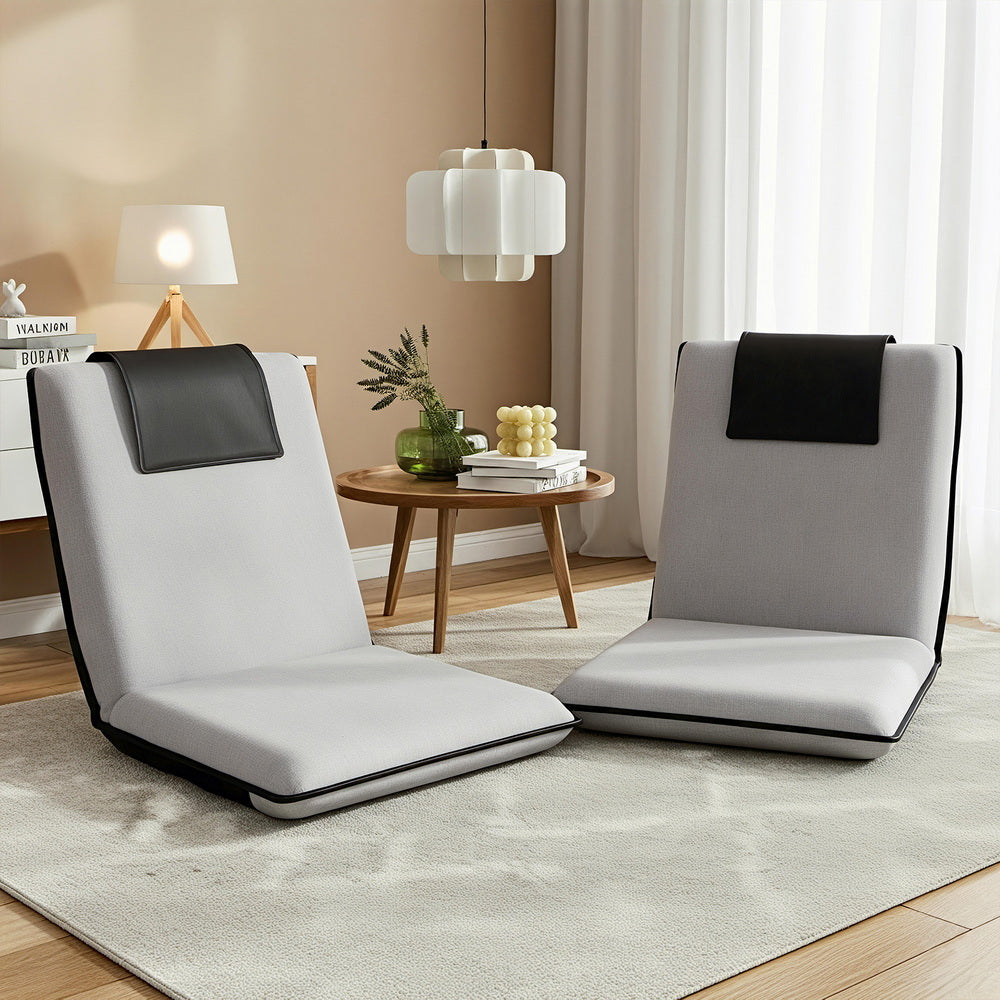Floor Lounge Sofa Bed Set 2pc | Floor Cushion | Velvet | Grey