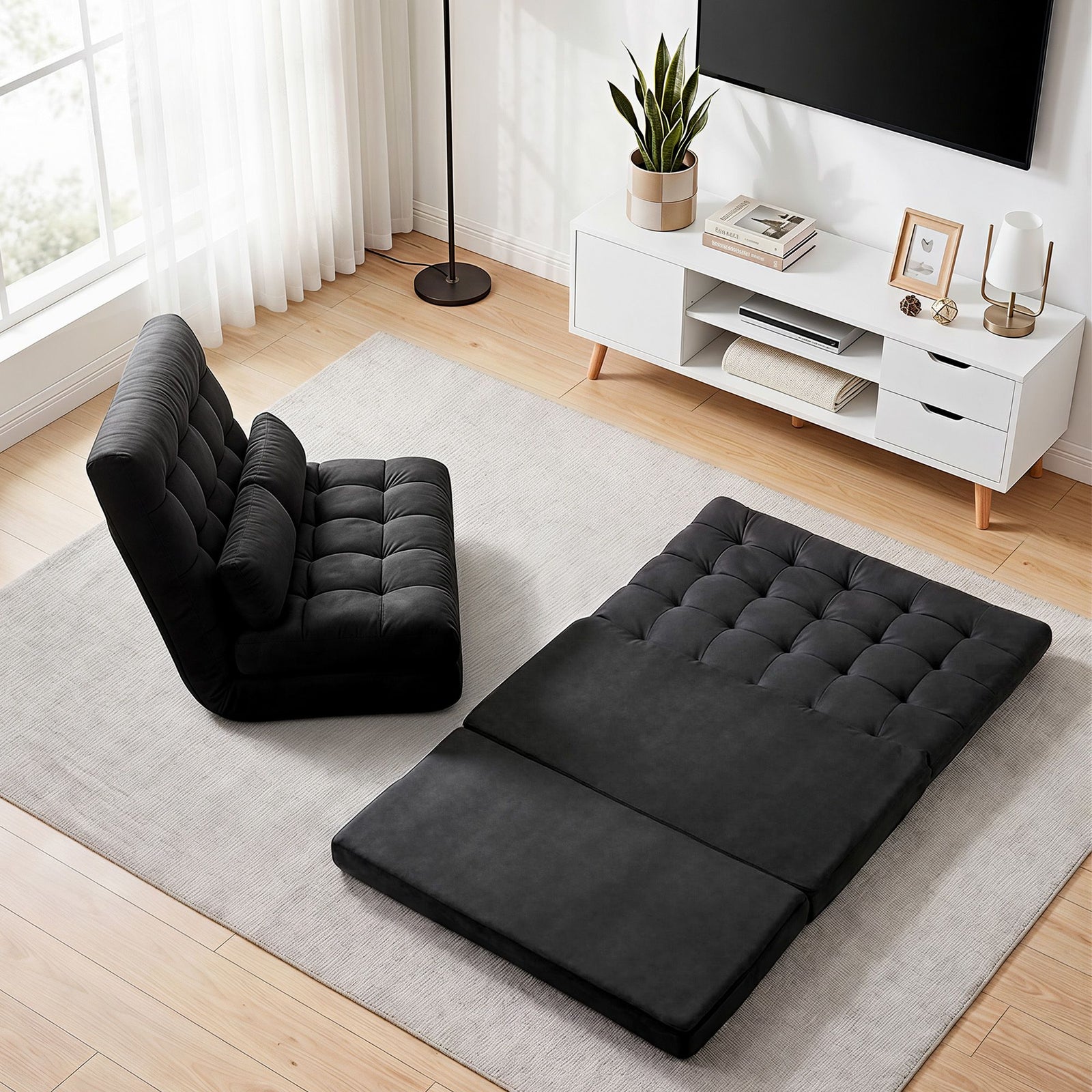 Sofa Bed & TV Unit Set | Adjustable Floor Chair with 120cm Cabinet