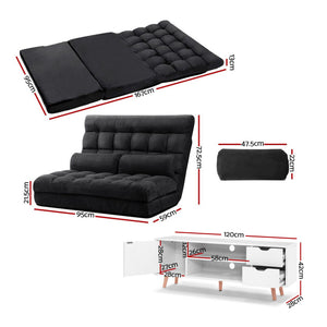 Artiss Sofa Bed Adjustable Floor Chair & TV Unit 120cm Entertainment Cabinet Set