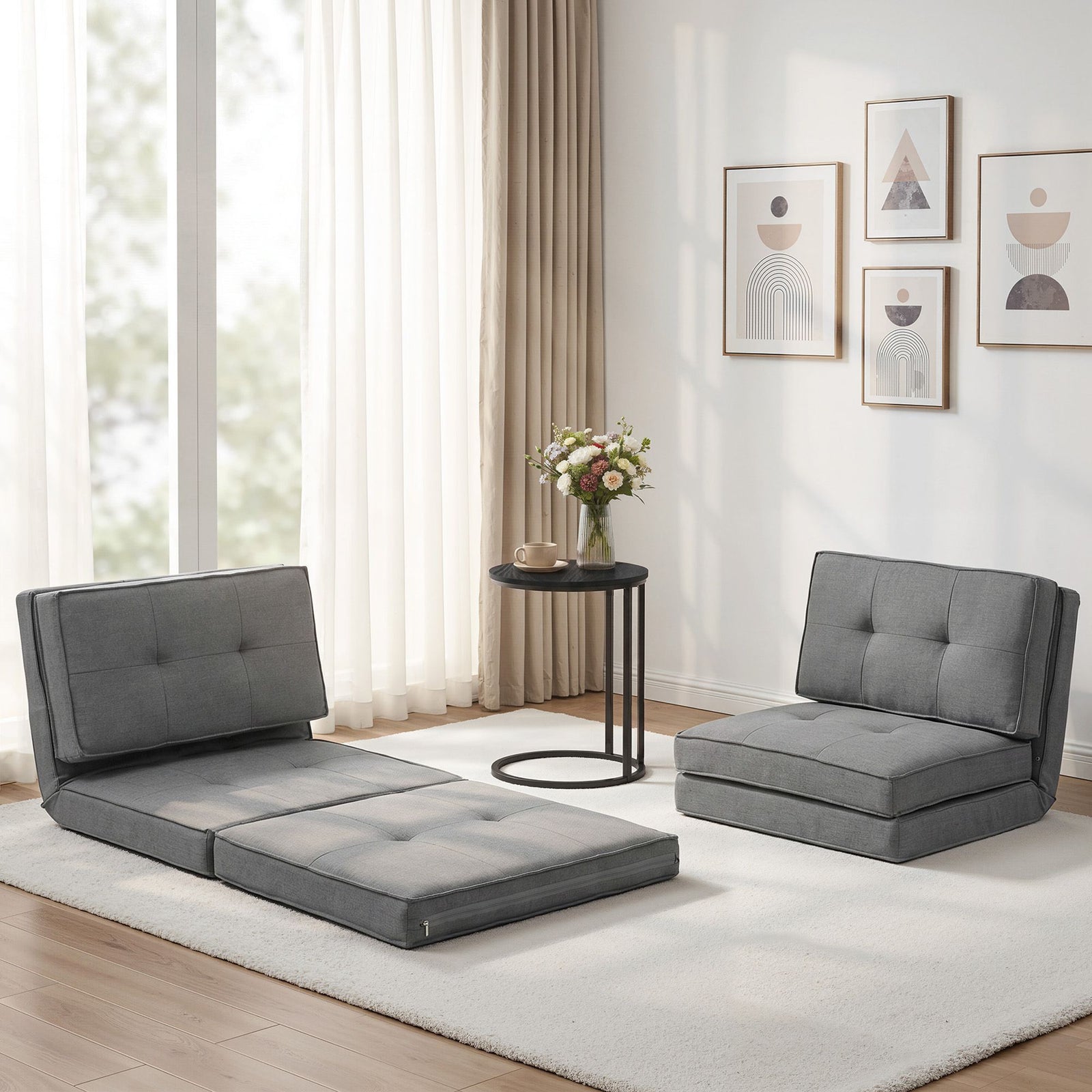 Single Sofa Bed & Side Table Set | Adjustable Recliner with Narrow End Table
