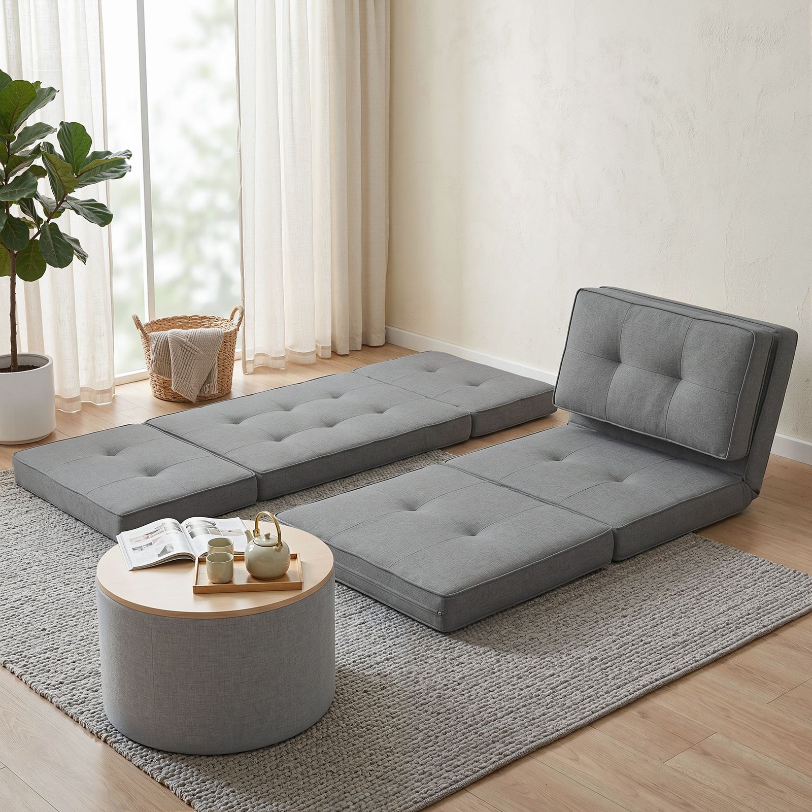 Recliner Floor Chaise Lounge | Adjustable Chair & Ottoman Set | Grey