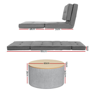 Artiss Recliner Adjustable Floor Chaise Lounge & Ottoman Foot Rest Grey Set