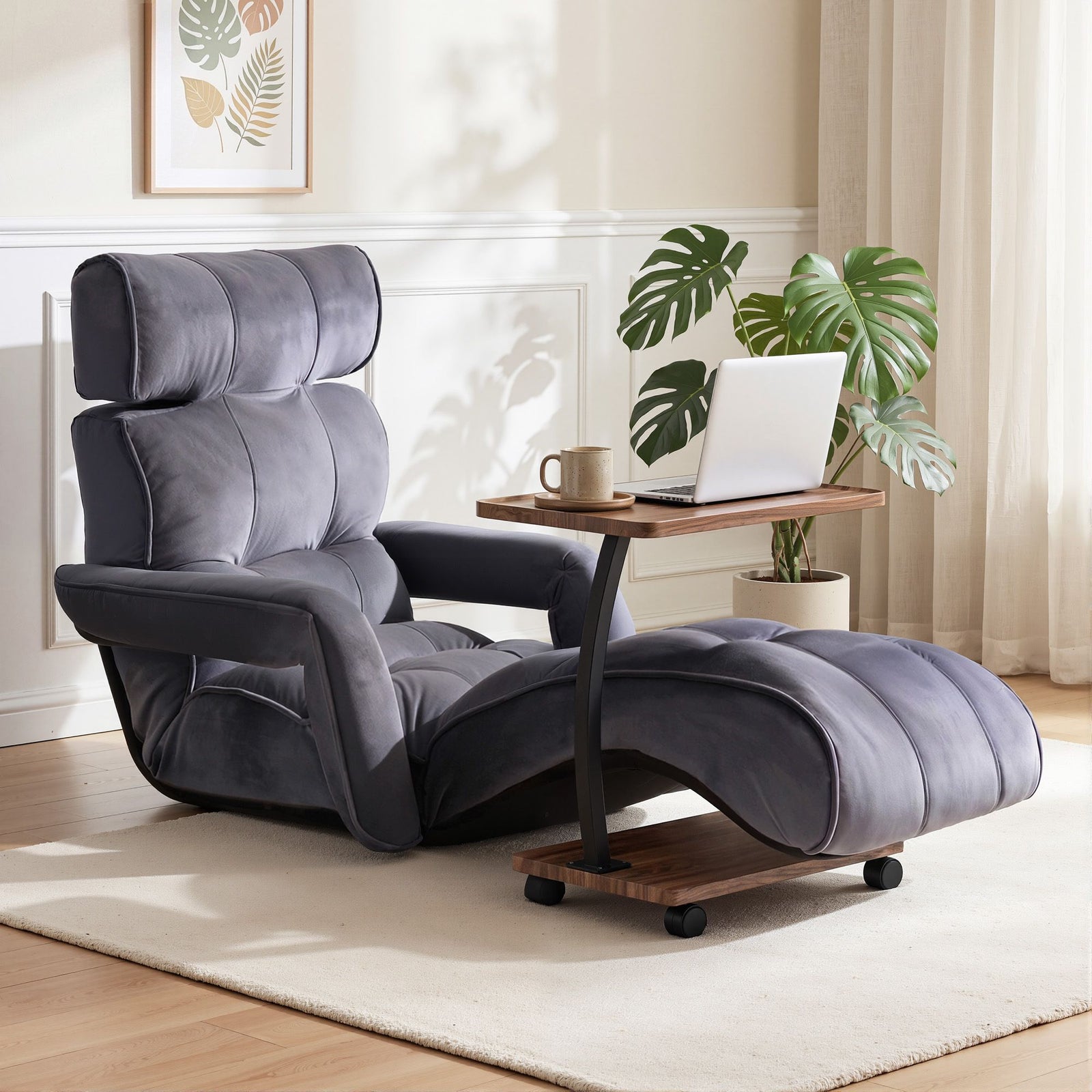 Floor Lounge & Coffee Table Set | Adjustable Recliner with Rolling Side Table