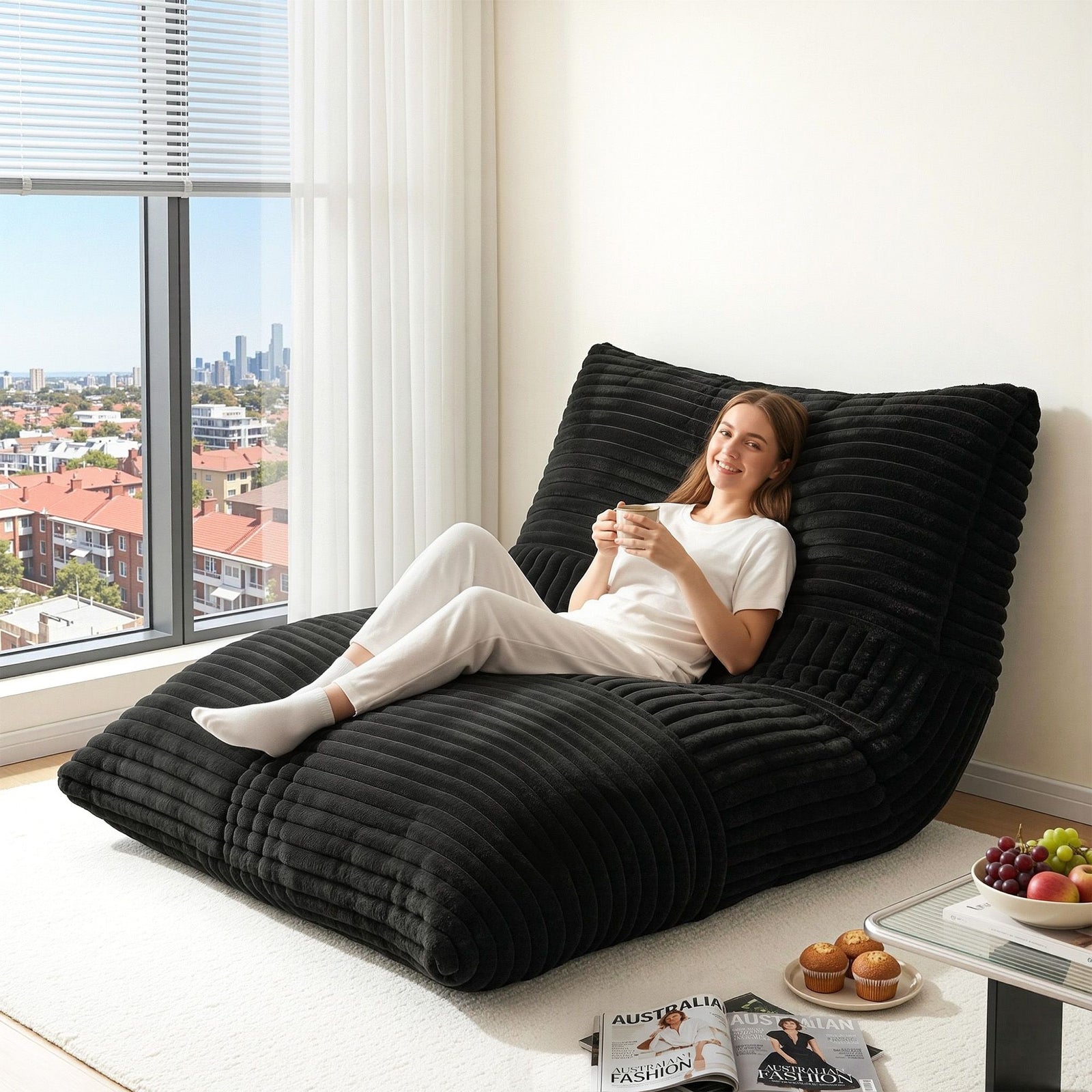 Convertible Bean Bag Chair | 3-In-1 Floor Sofa | Dark Grey