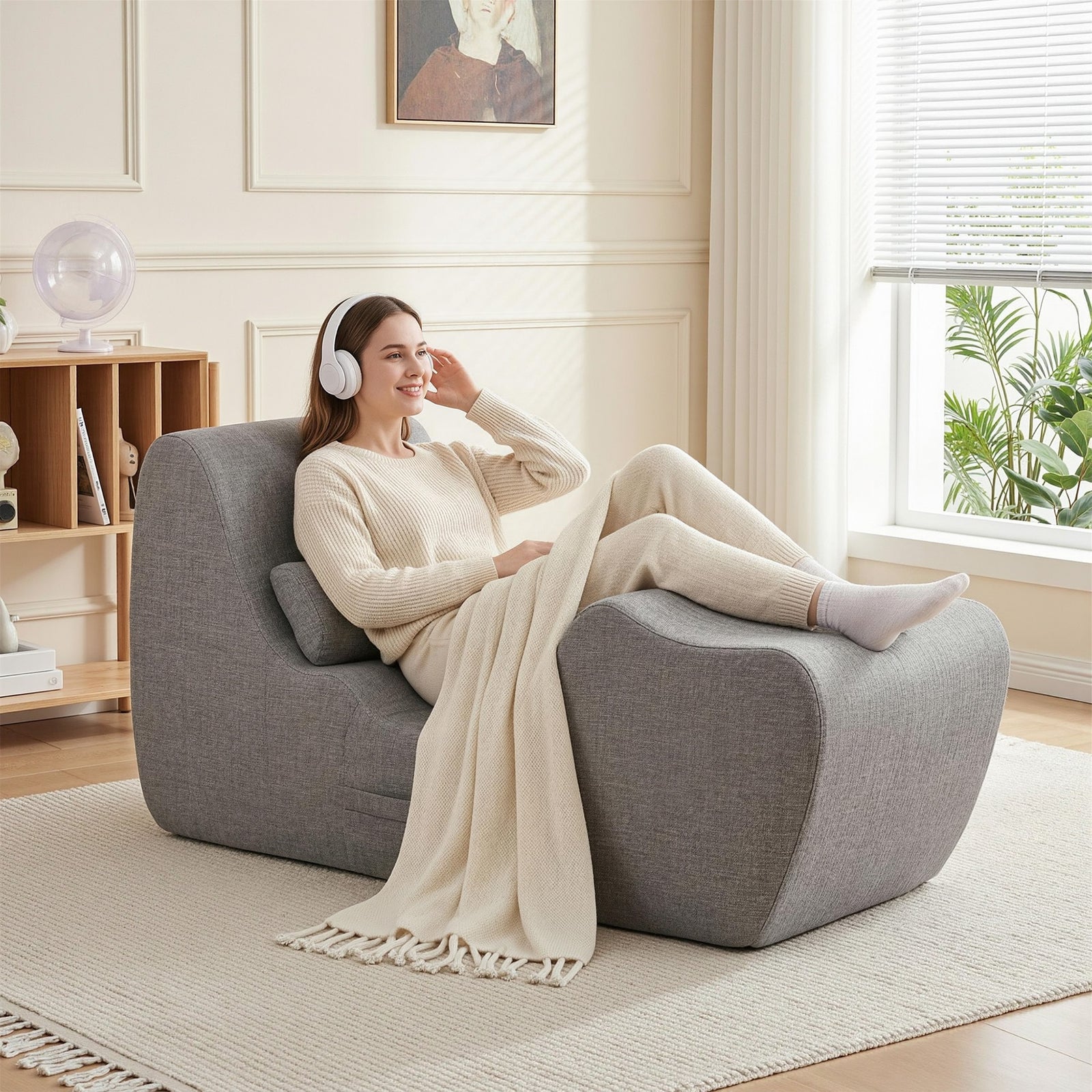 Chaise Lounge Chair | Ergonomic S-Curve Floor Lounger | Grey