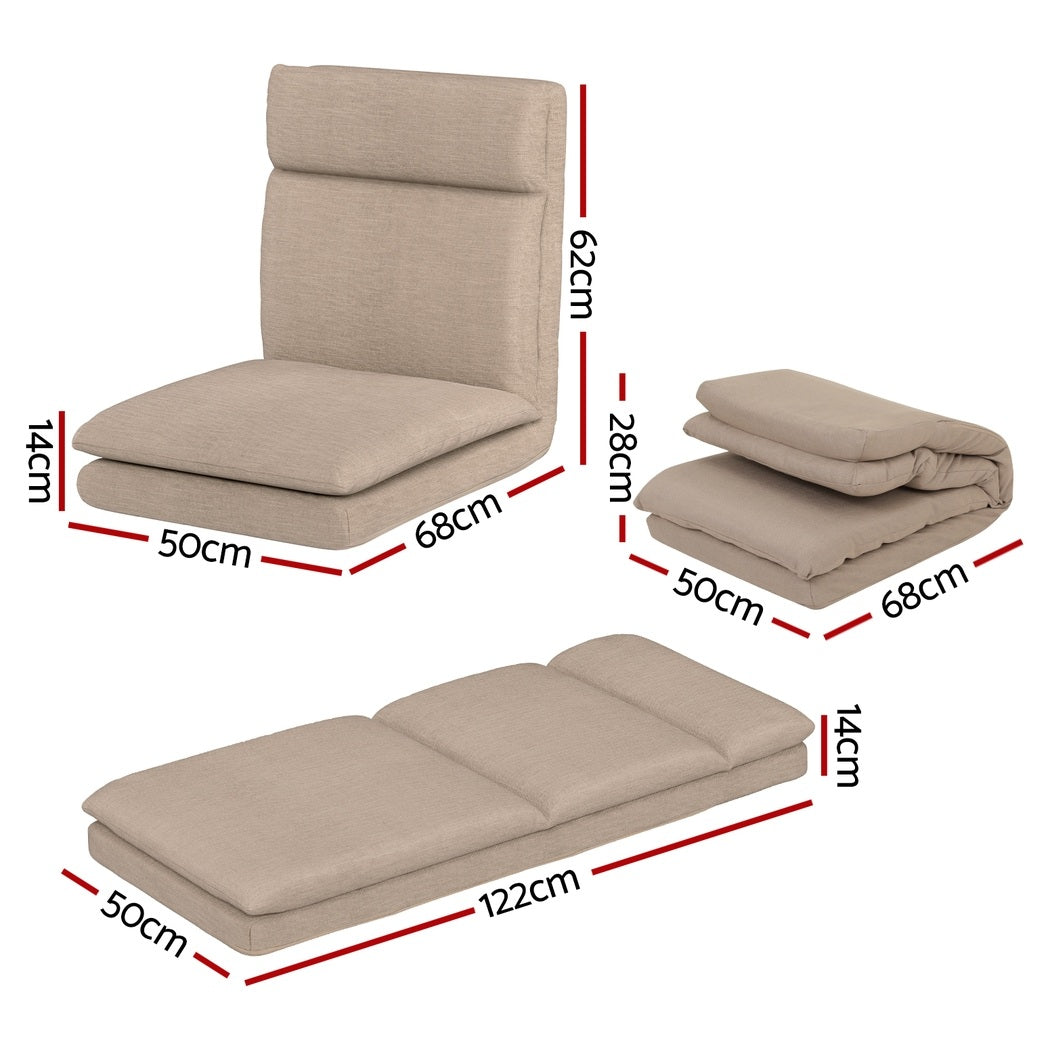Foldable Floor Sofa Chairs Set 4pc | Linen Fabric | Beige