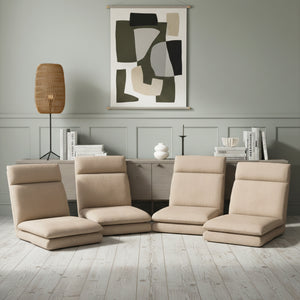 Foldable Floor Sofa Chairs Set 4pc | Linen Fabric | Beige