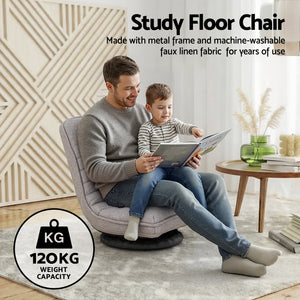 Swivel Floor Chair | 360° Adjustable | Foldable Lounge Seat | Grey
