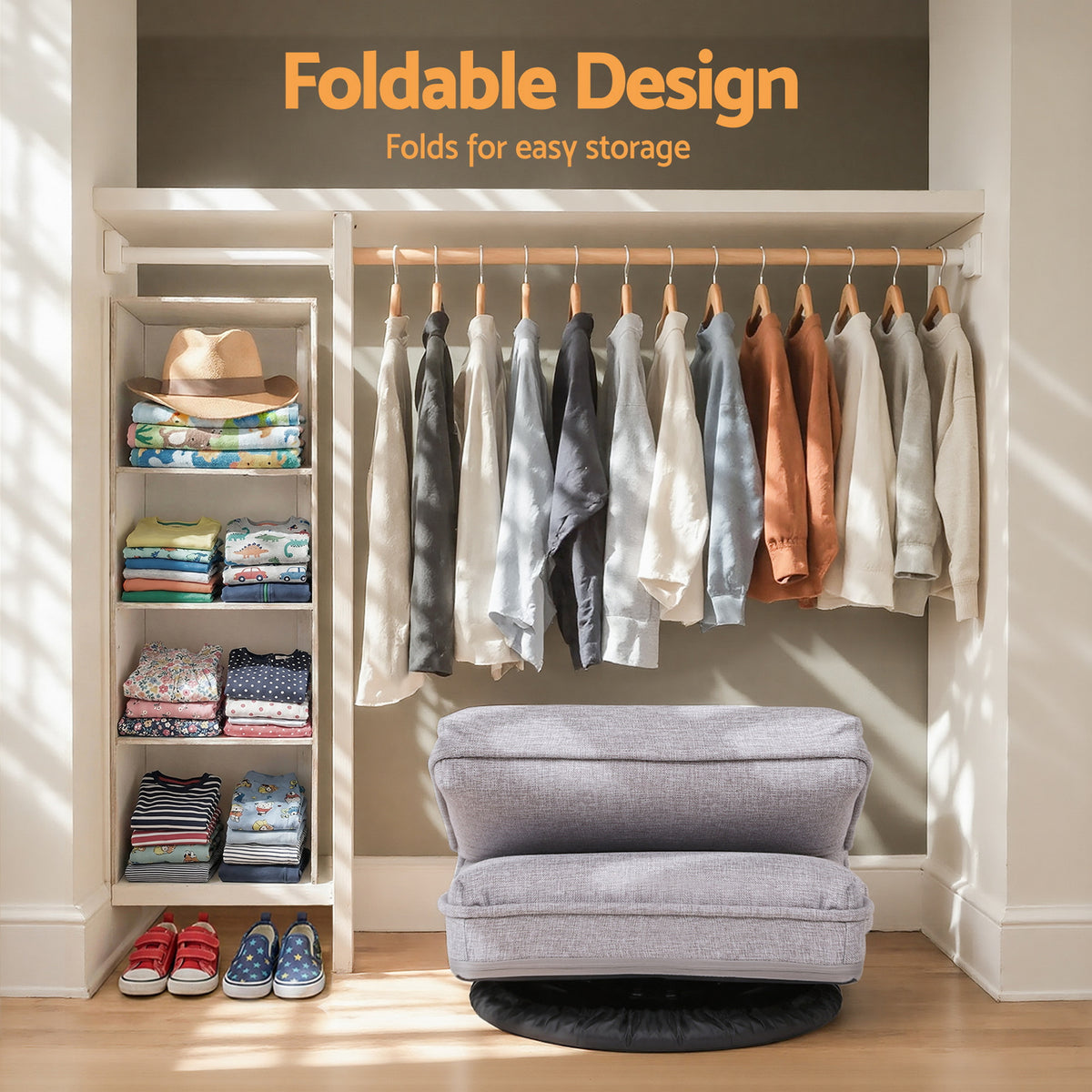 Swivel Floor Chair | 360° Adjustable | Foldable Lounge Seat | Grey