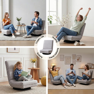 Swivel Floor Chair | 360° Adjustable | Foldable Lounge Seat | Grey