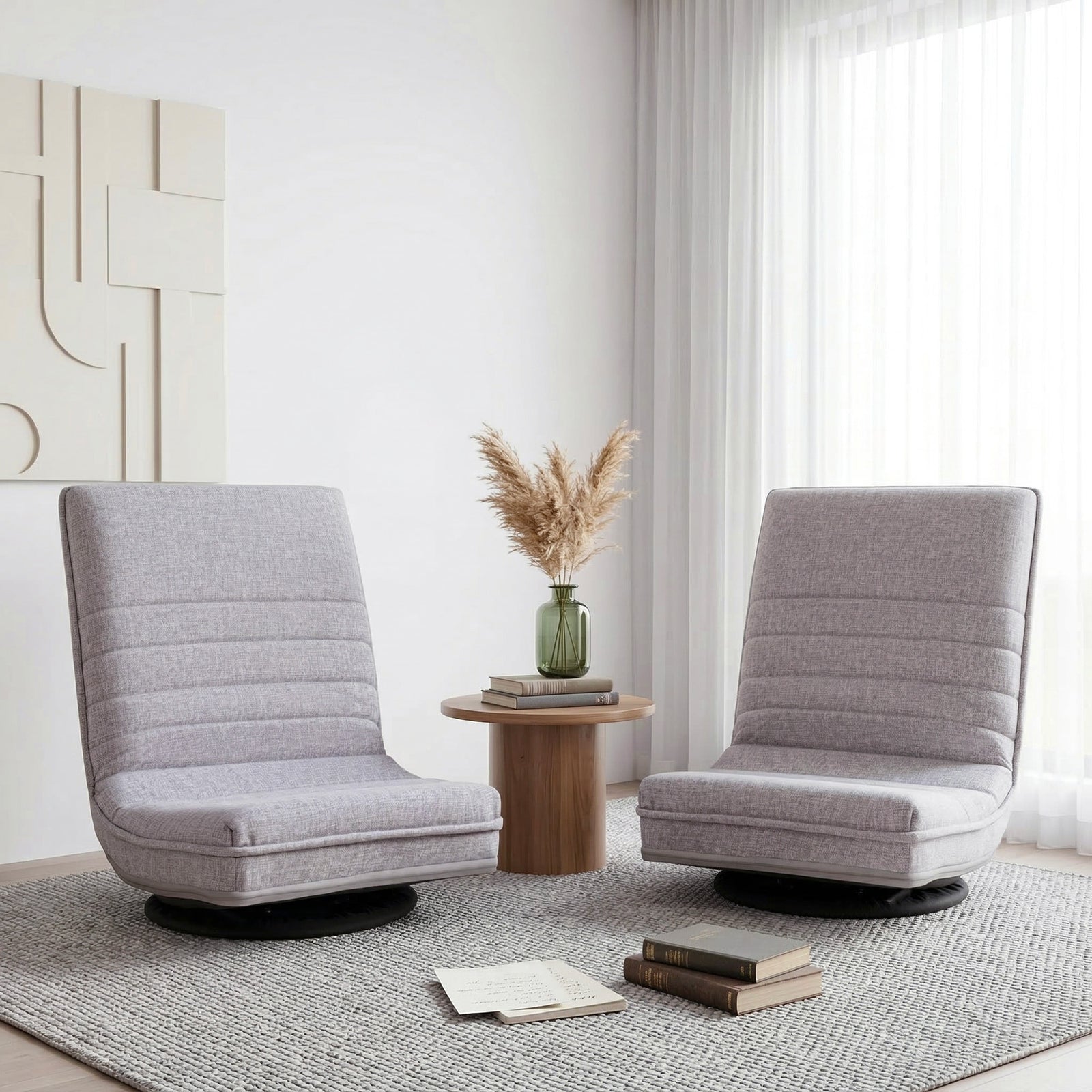 Swivel Floor Chairs | 2 Pack | 360° Adjustable Foldable Lounge Seats | Grey